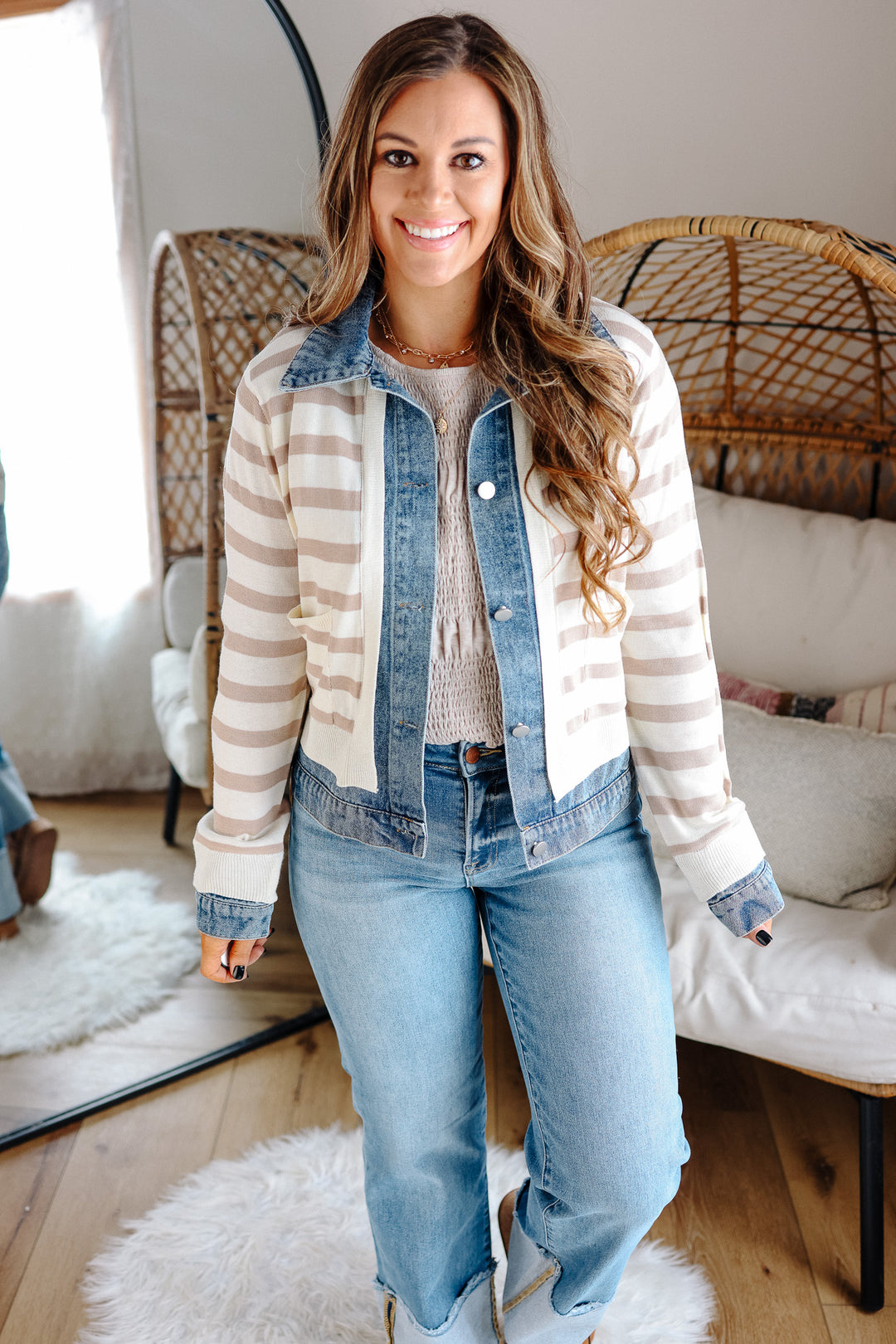 Wylie Denim Trim Sweater Jacket - Taupe