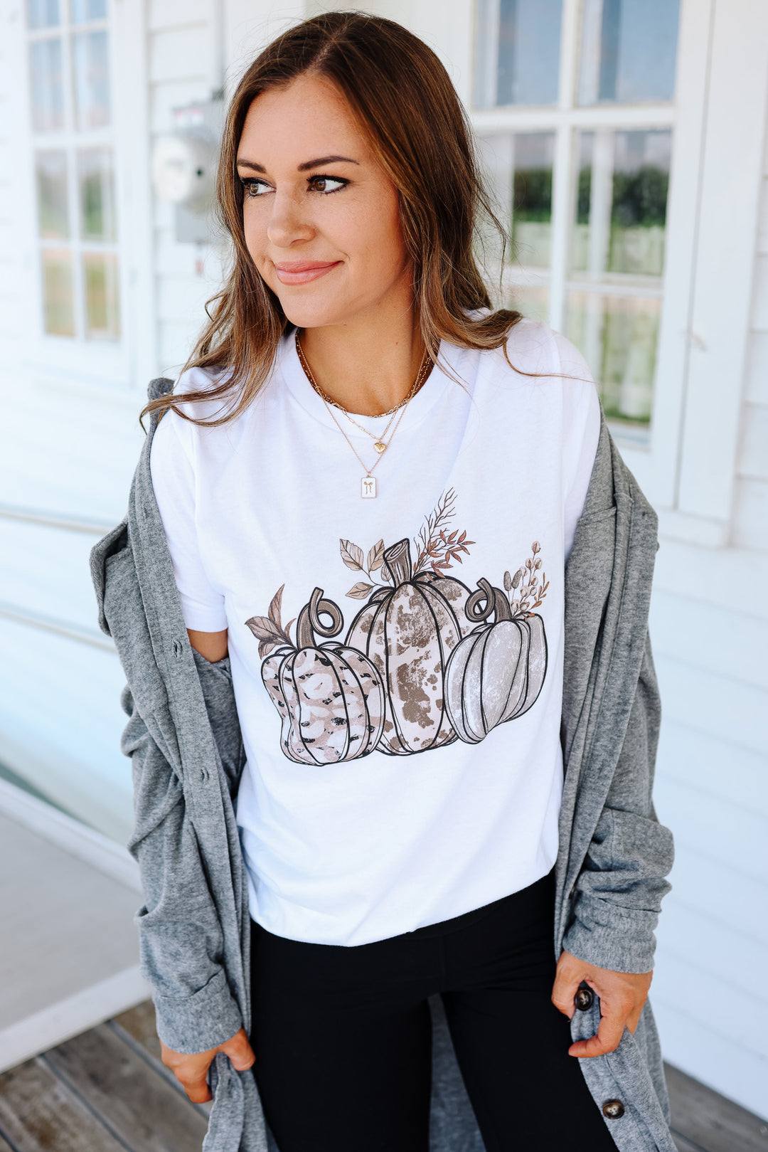 Western Pumpkin Print Graphic Tee - White