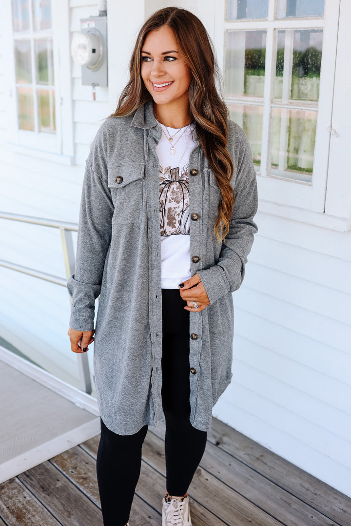 Rita Brushed Long Line Shacket - Grey