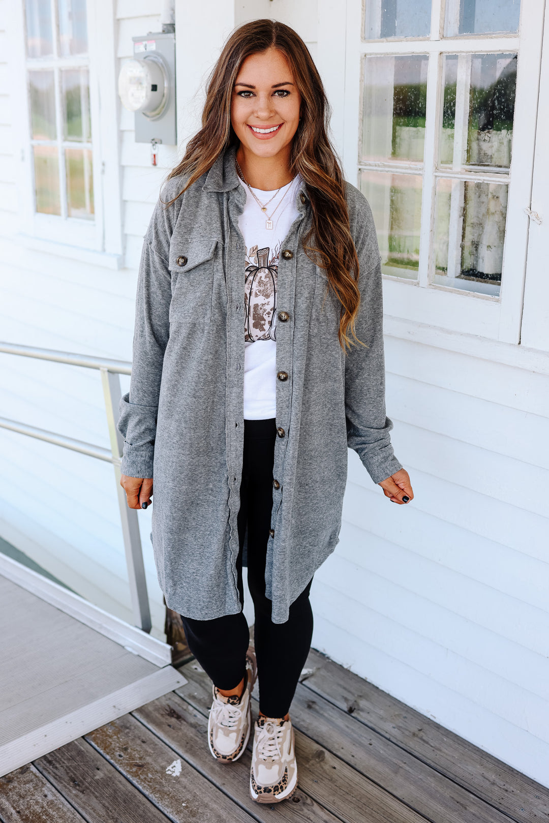 Rita Brushed Long Line Shacket - Grey