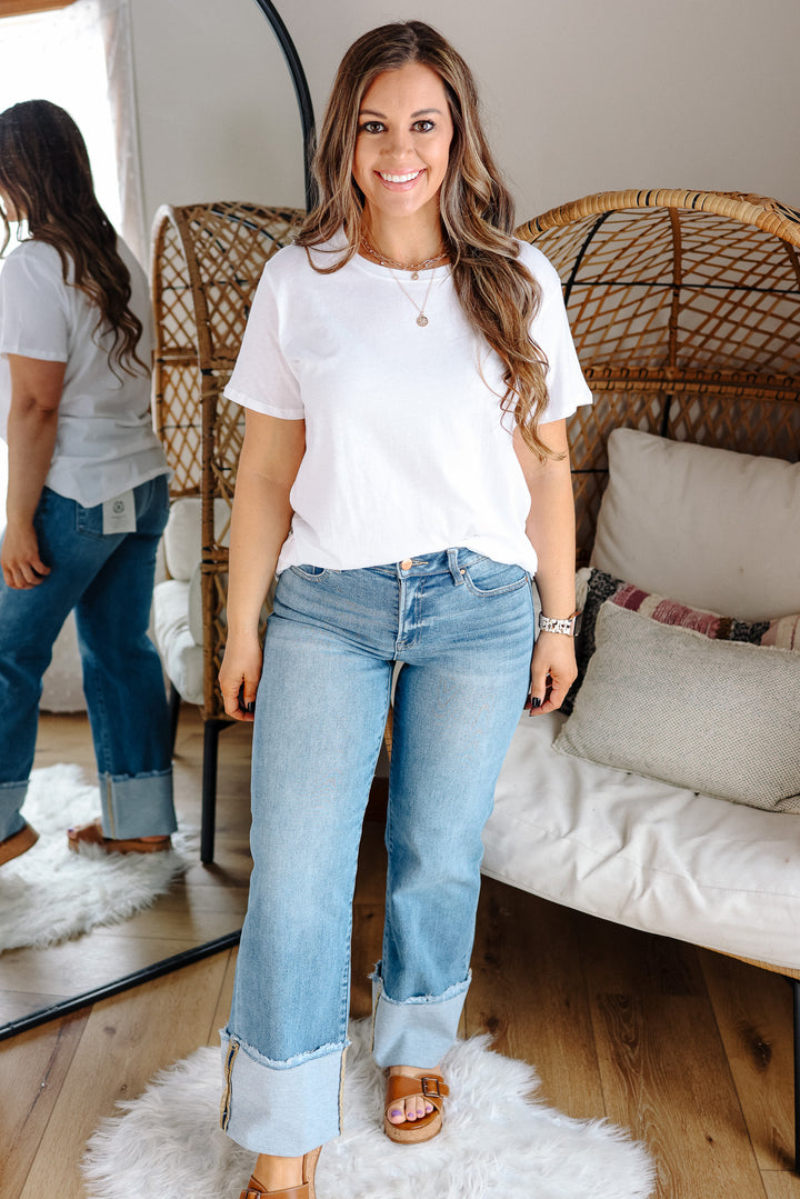 RISEN: Easton Mid Rise Crop Cuffed Jeans
