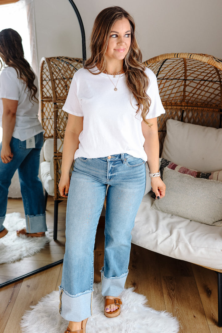 RISEN: Easton Mid Rise Crop Cuffed Jeans