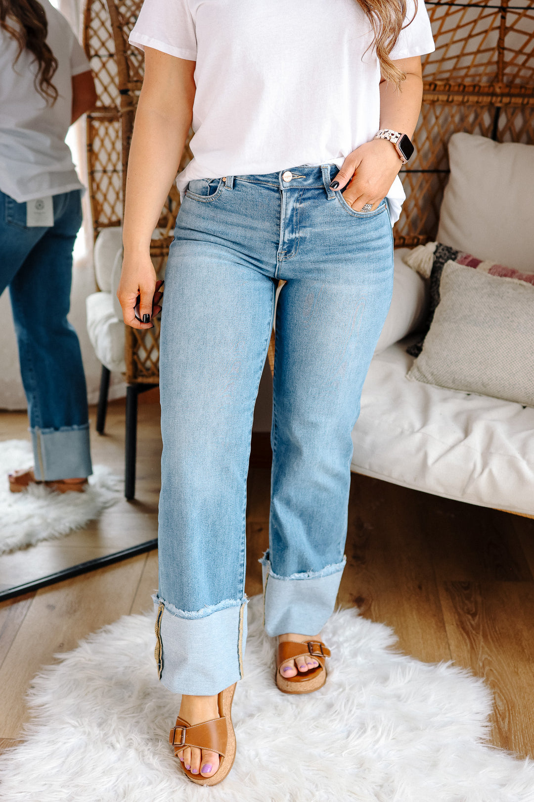 RISEN: Easton Mid Rise Crop Cuffed Jeans