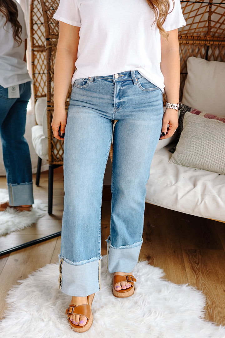 RISEN: Easton Mid Rise Crop Cuffed Jeans