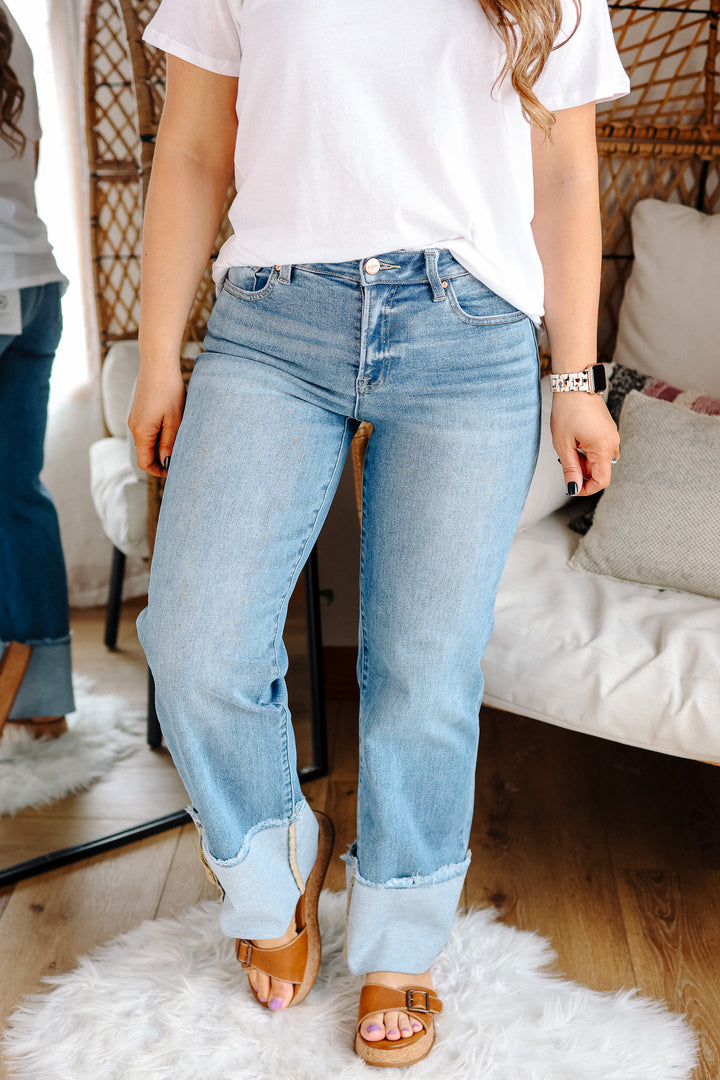 RISEN: Easton Mid Rise Crop Cuffed Jeans