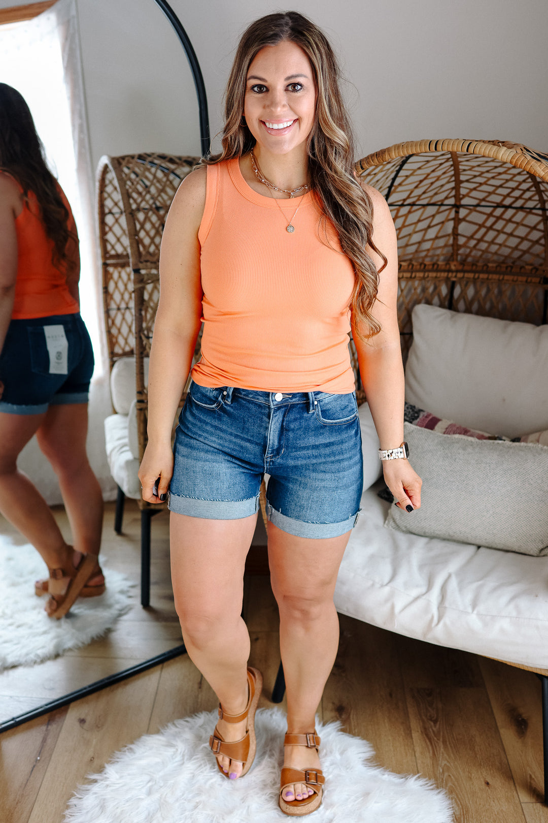 Raya Ribbed Tank - Coral
