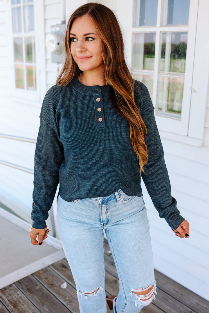 Gianna Waffle Sweater - Dark Teal