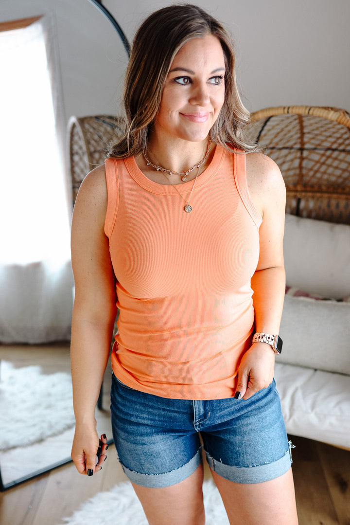 Raya Ribbed Tank - Coral