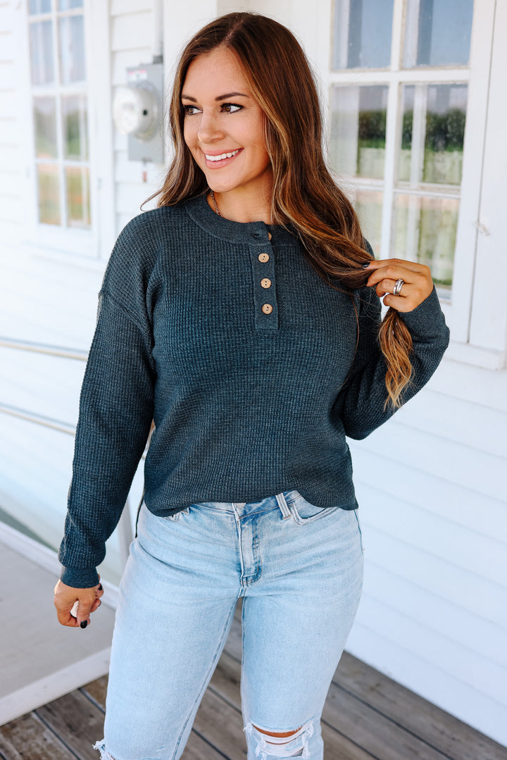 Gianna Waffle Sweater - Dark Teal