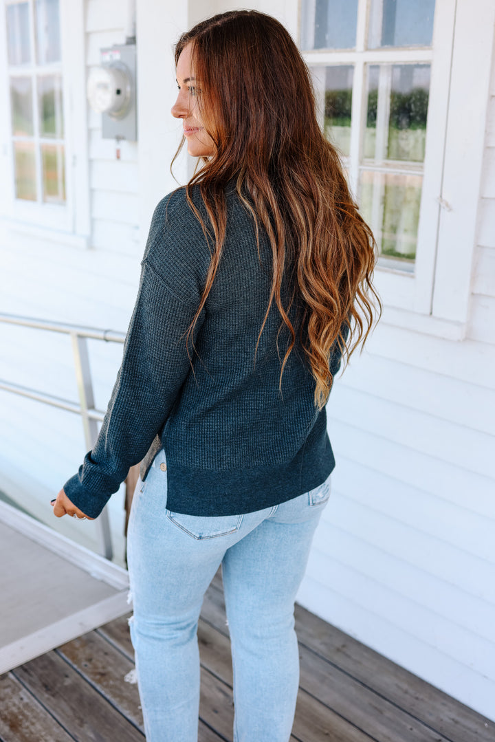 Gianna Waffle Sweater - Dark Teal