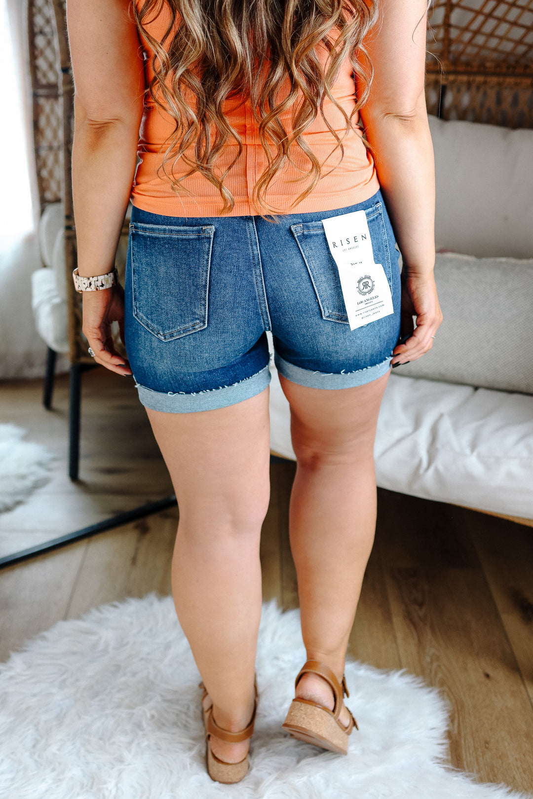 RISEN: Onyx High Rise Cuffed Shorts - Dark