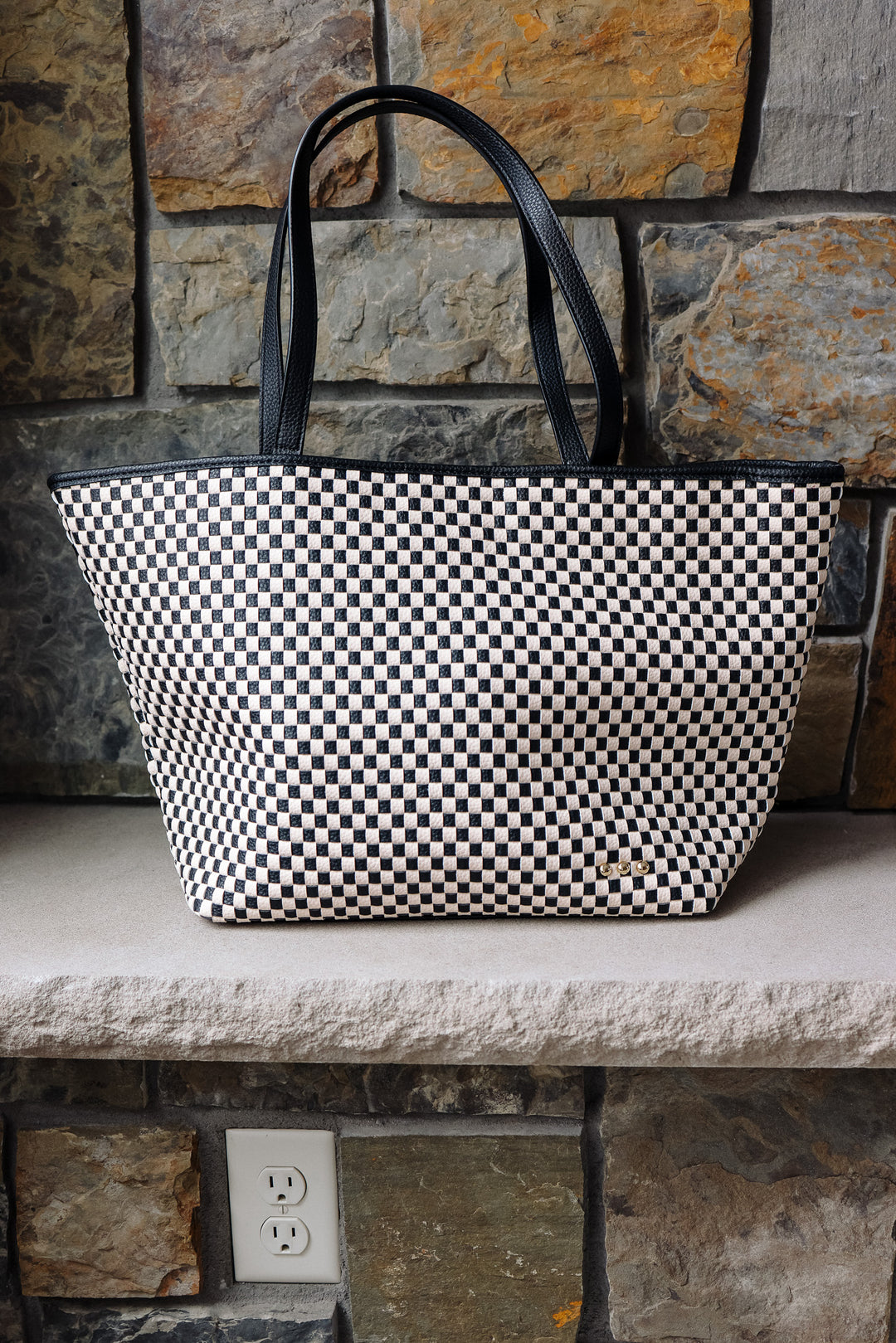 Woven Tiffany Organizer Tote Bag - Checkered Black