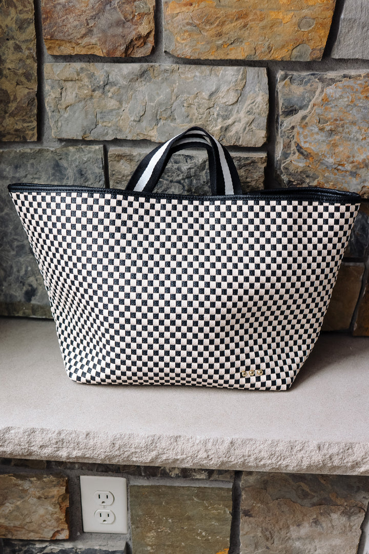 Woven Tiffany Organizer Tote Bag - Checkered Black