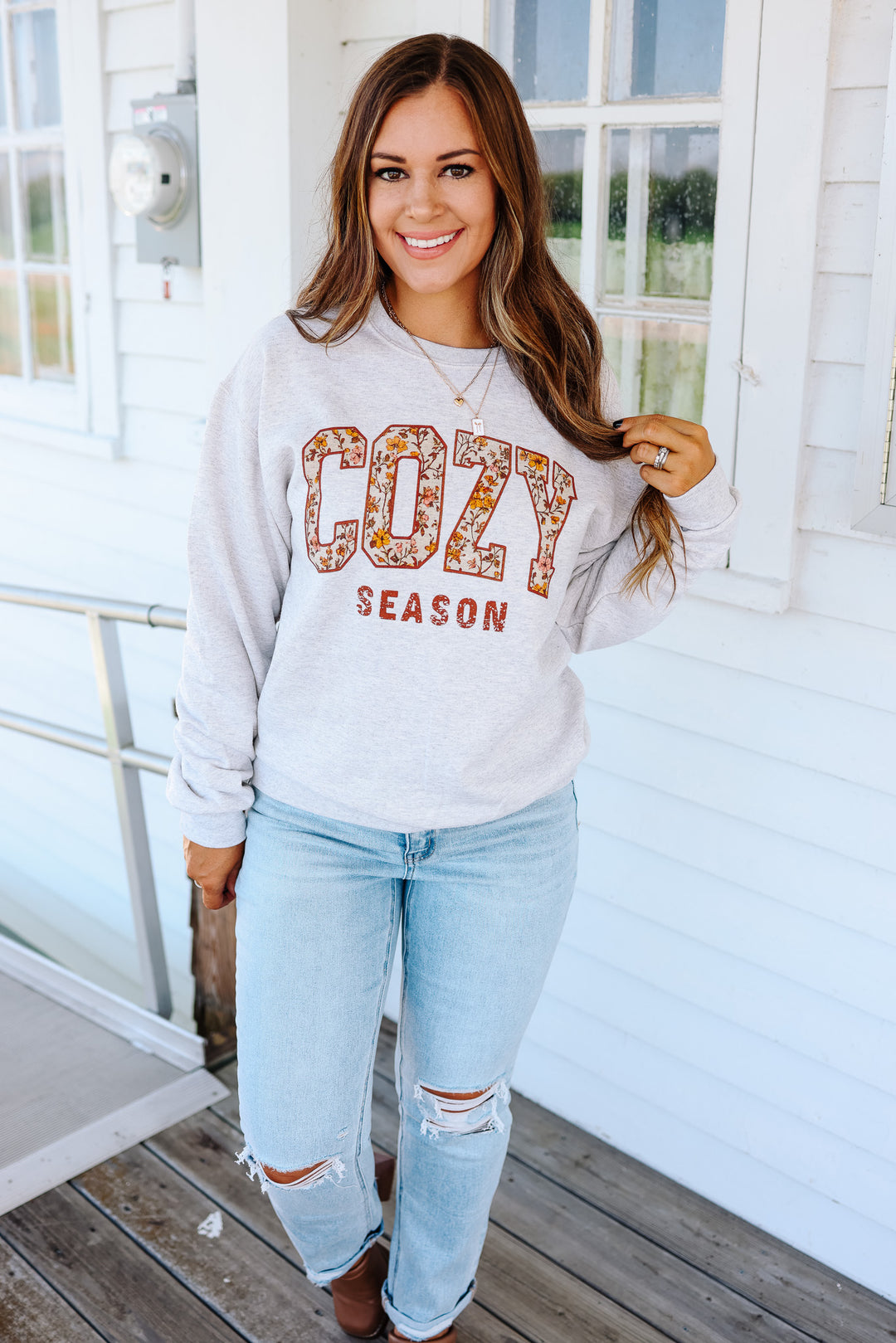 Floral Cozy Season Graphic Sweatshirt - Oatmeal Heather