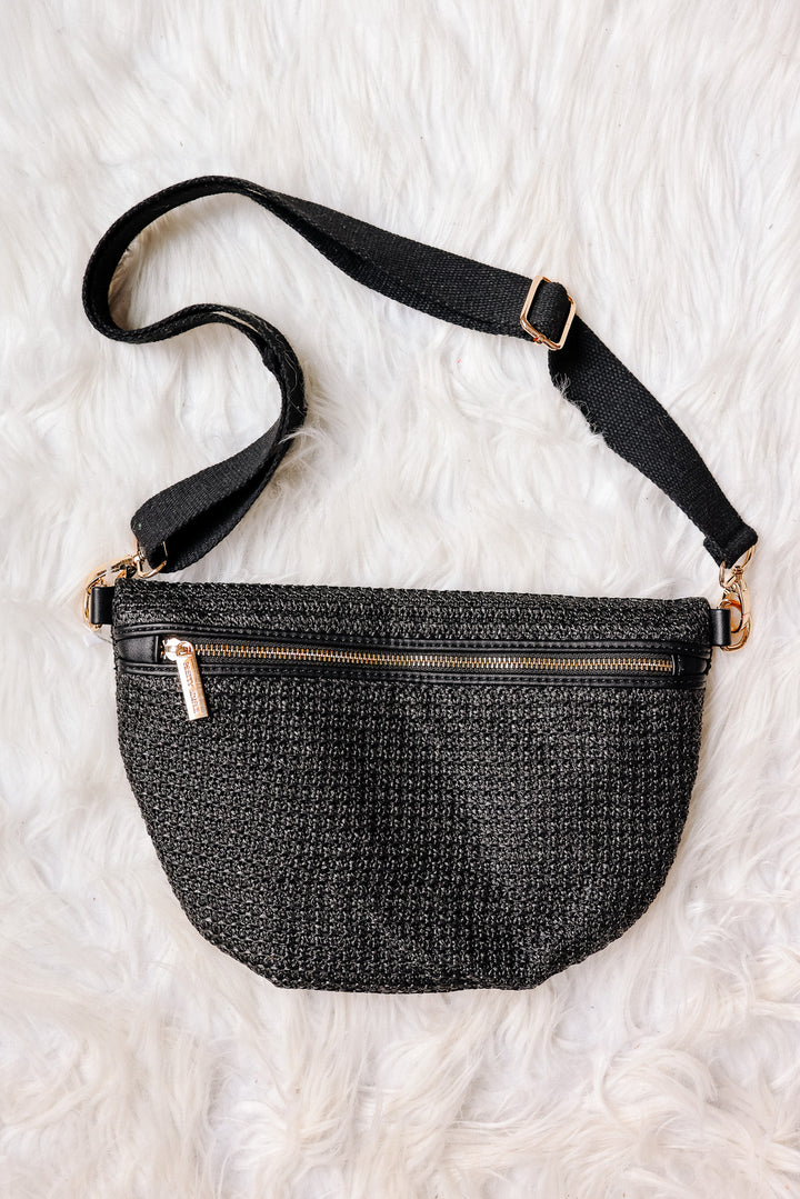 Rachel Raffia Westlyn Bum Bag - Black