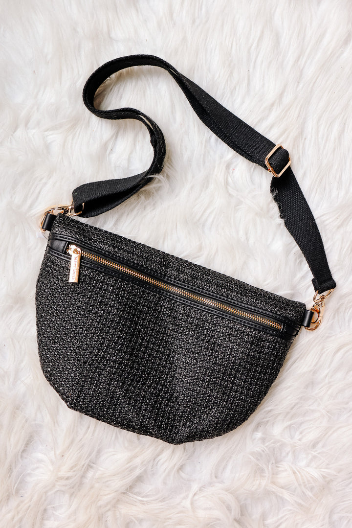 Rachel Raffia Westlyn Bum Bag - Black