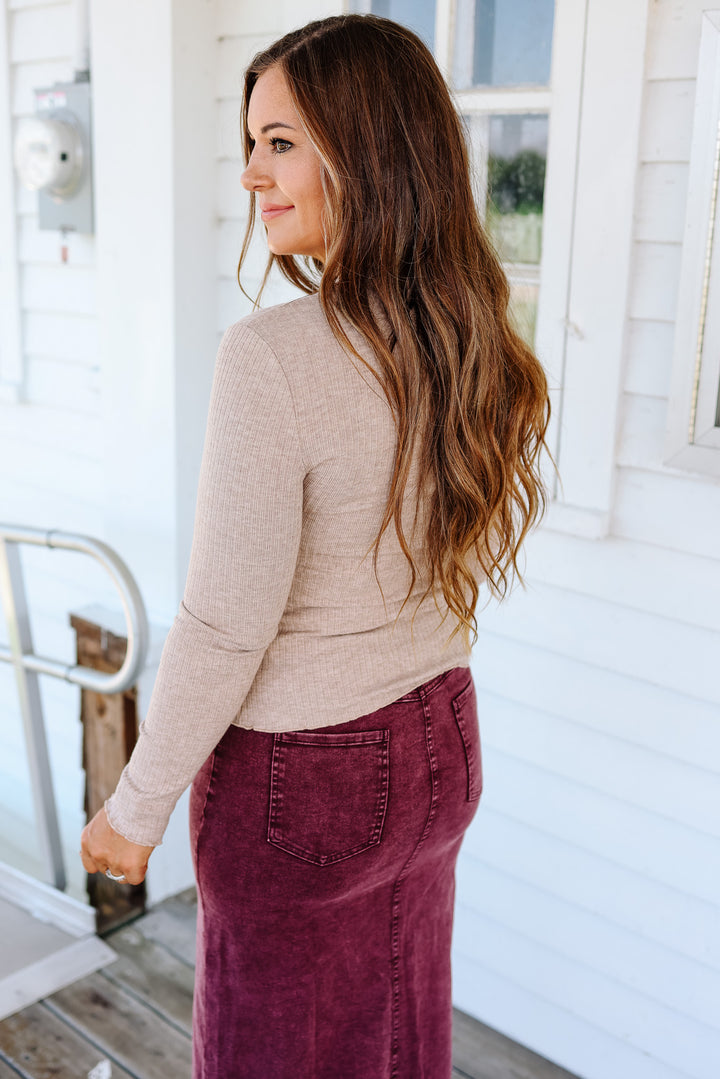 Josie Mock Neck Ribbed Top - Mocha