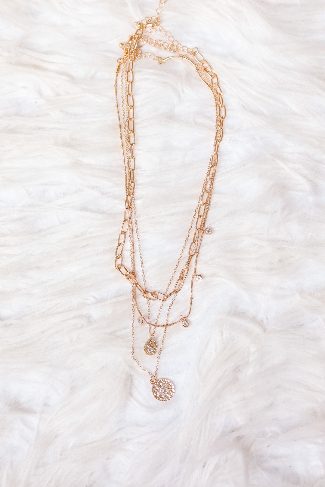 Multi Layer Stone Chain Teardrop Charm Necklace