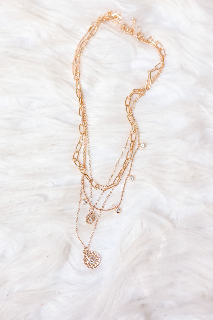 Multi Layer Stone Chain Teardrop Charm Necklace