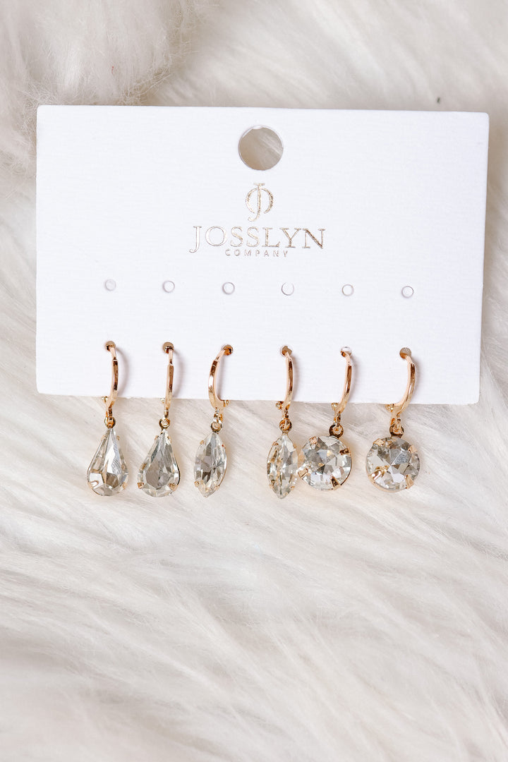 Clear Crystal Drop Huggie Earring Set