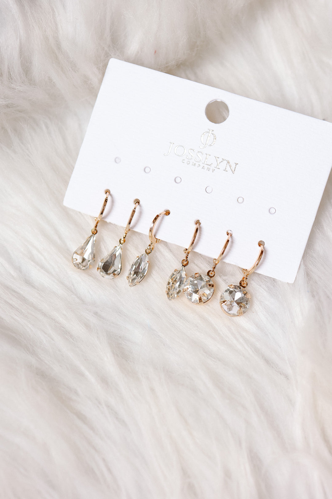 Clear Crystal Drop Huggie Earring Set