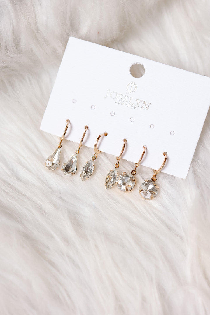 Clear Crystal Drop Huggie Earring Set