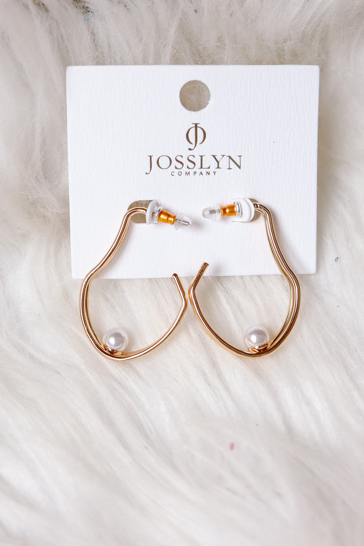Gold-Tone Double Wave Pearl Hoop Earrings