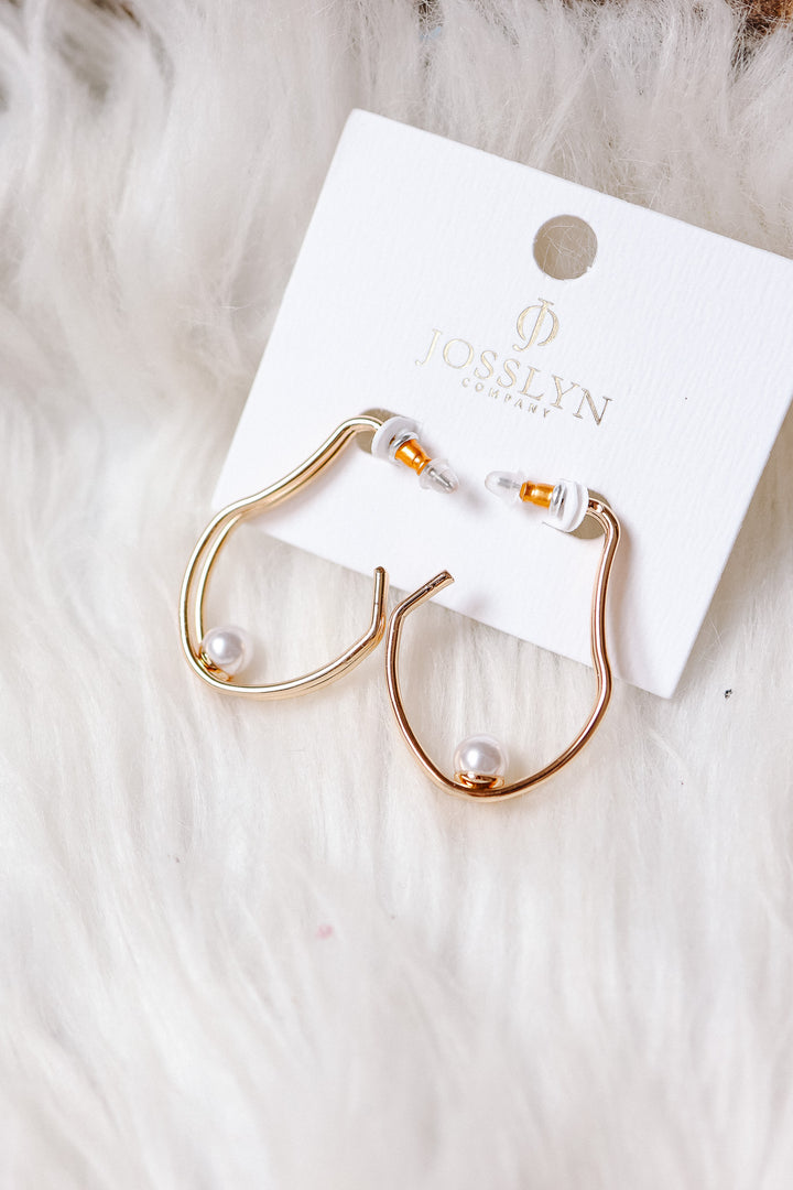 Gold-Tone Double Wave Pearl Hoop Earrings