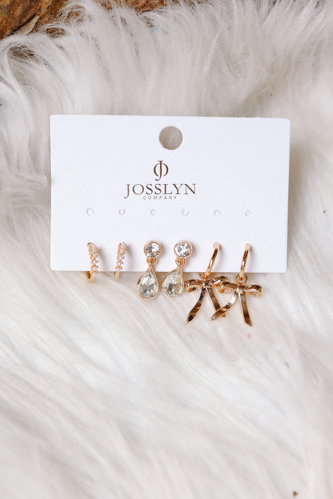Pearl Crystal Teardrop Bow Trio Earring Set