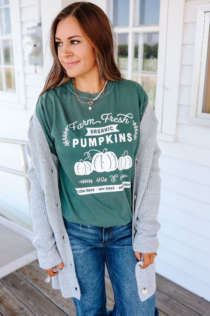 Farm Fresh Pumpkins Face Graphic Tee - Blue Spruce