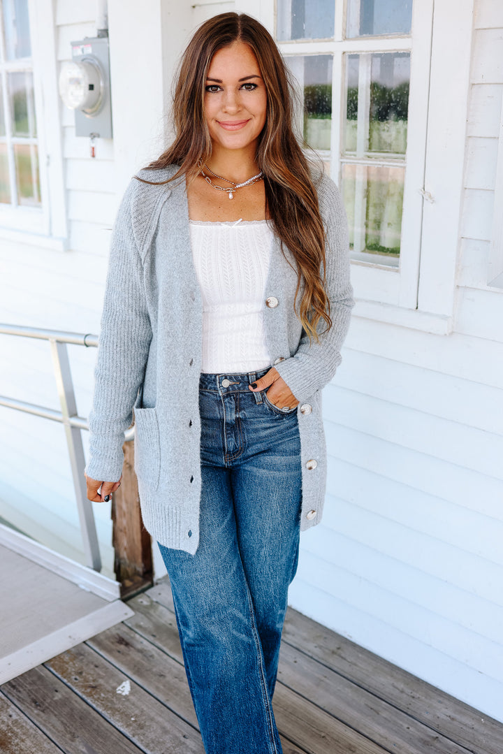 Lina Button Down Cardigan - Grey