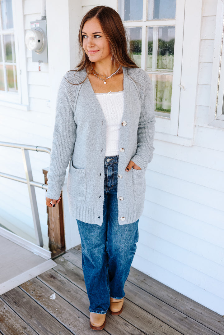 Lina Button Down Cardigan - Grey
