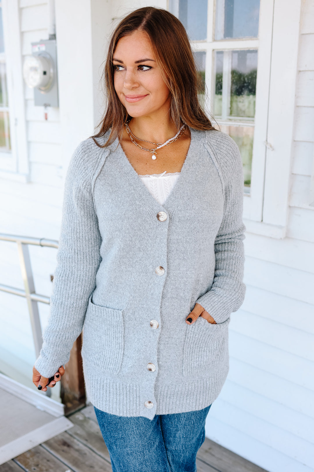 Lina Button Down Cardigan - Grey