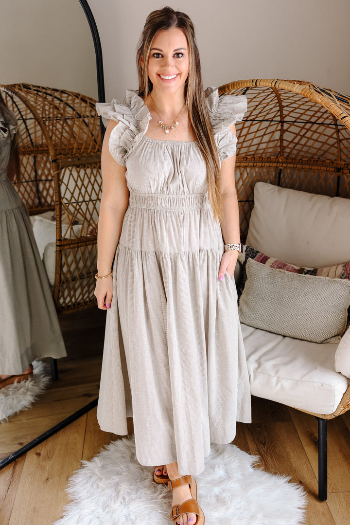 Tori Smock Waist Midi Dress - Taupe