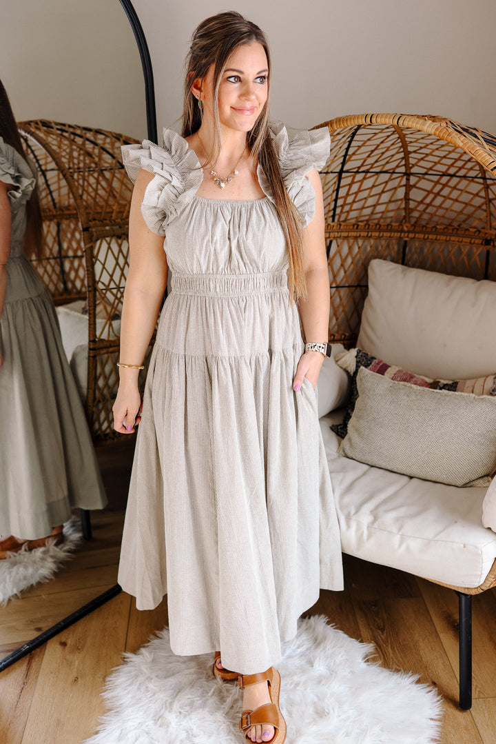 Tori Smock Waist Midi Dress - Taupe