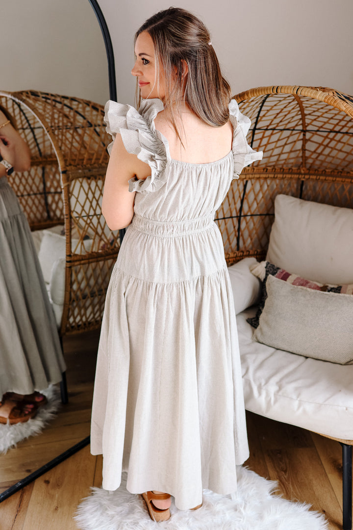 Tori Smock Waist Midi Dress - Taupe