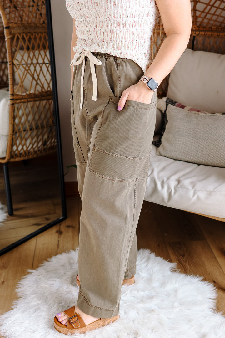 Sadie Side Pocket Wide Pants - Burnt Moss