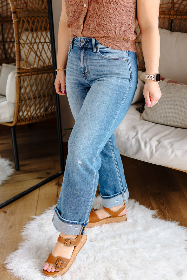 FLYING MONKEY: Dune Highrise Cuffed Jeans