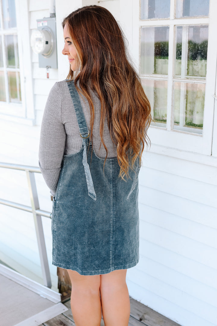 Brynn Corduroy Overall Dress - Washed Teal