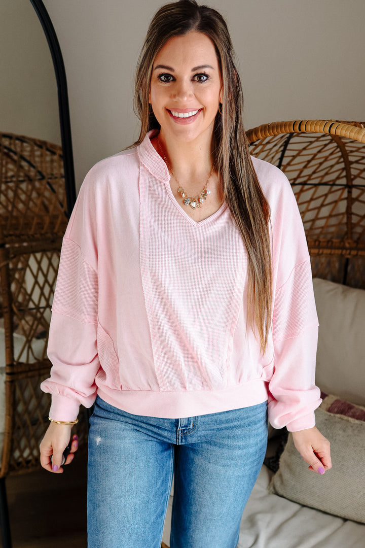 Josie Waffle Mix Terry Top - Pink