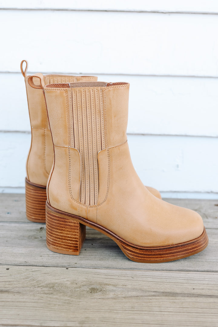 Tricia Platform Mid-Calf Booties - Tan