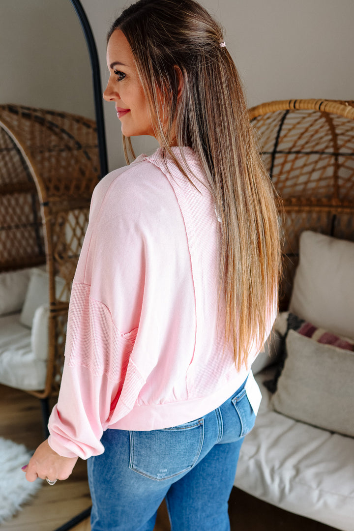 Josie Waffle Mix Terry Top - Pink