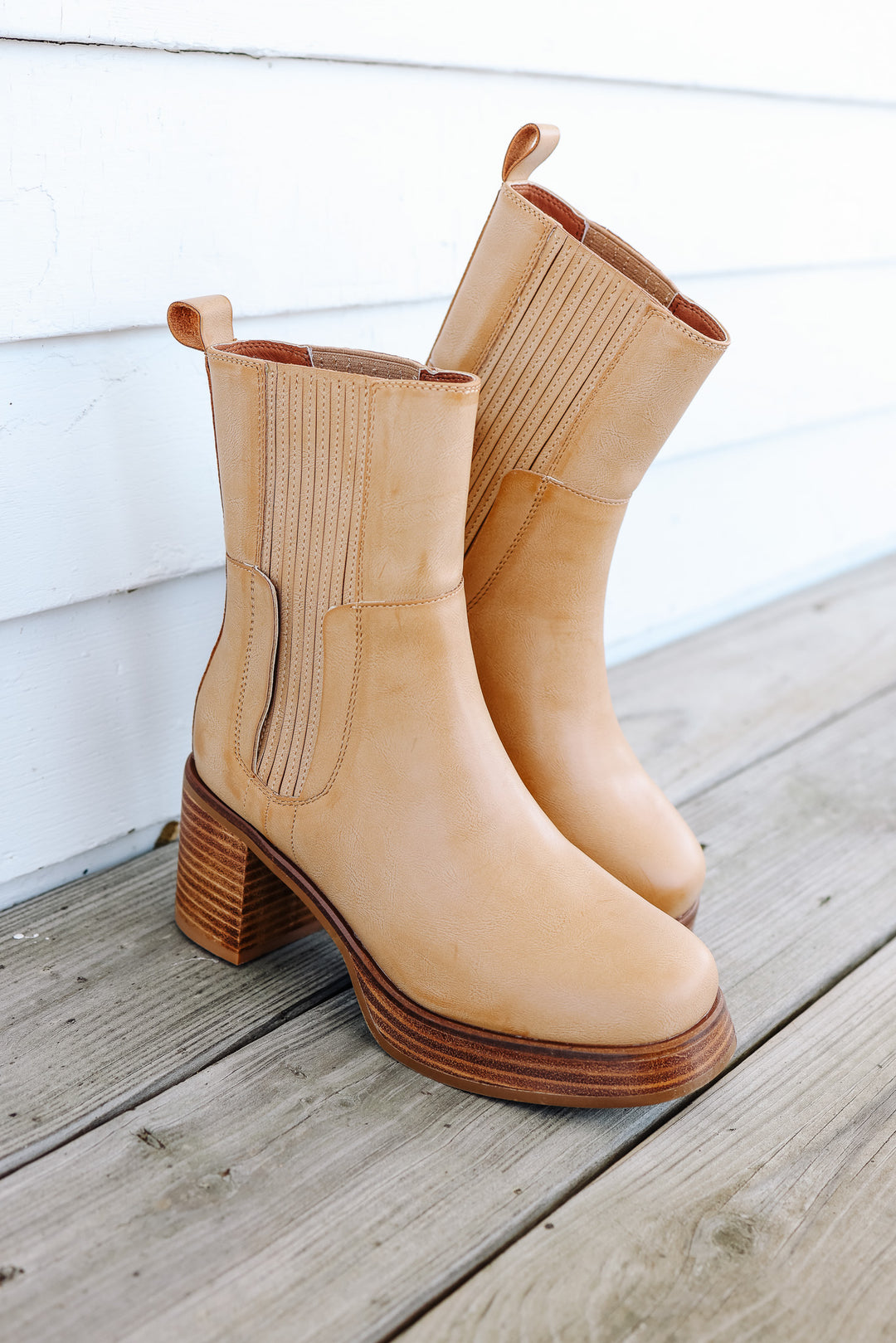 Tricia Platform Mid-Calf Booties - Tan