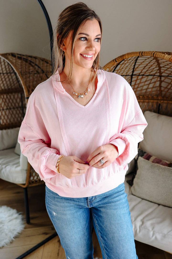 Josie Waffle Mix Terry Top - Pink