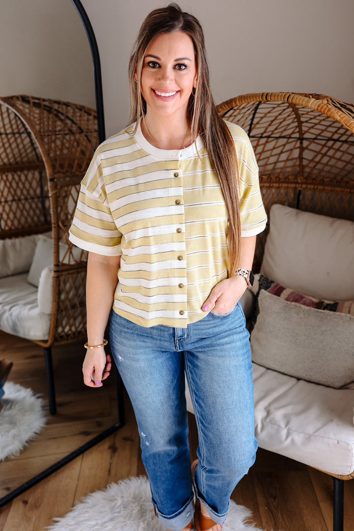 Lottie Button Down Crewneck Tee - Matcha Latte