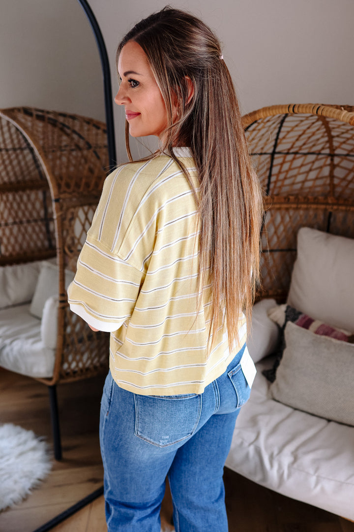 Lottie Button Down Crewneck Tee - Matcha Latte