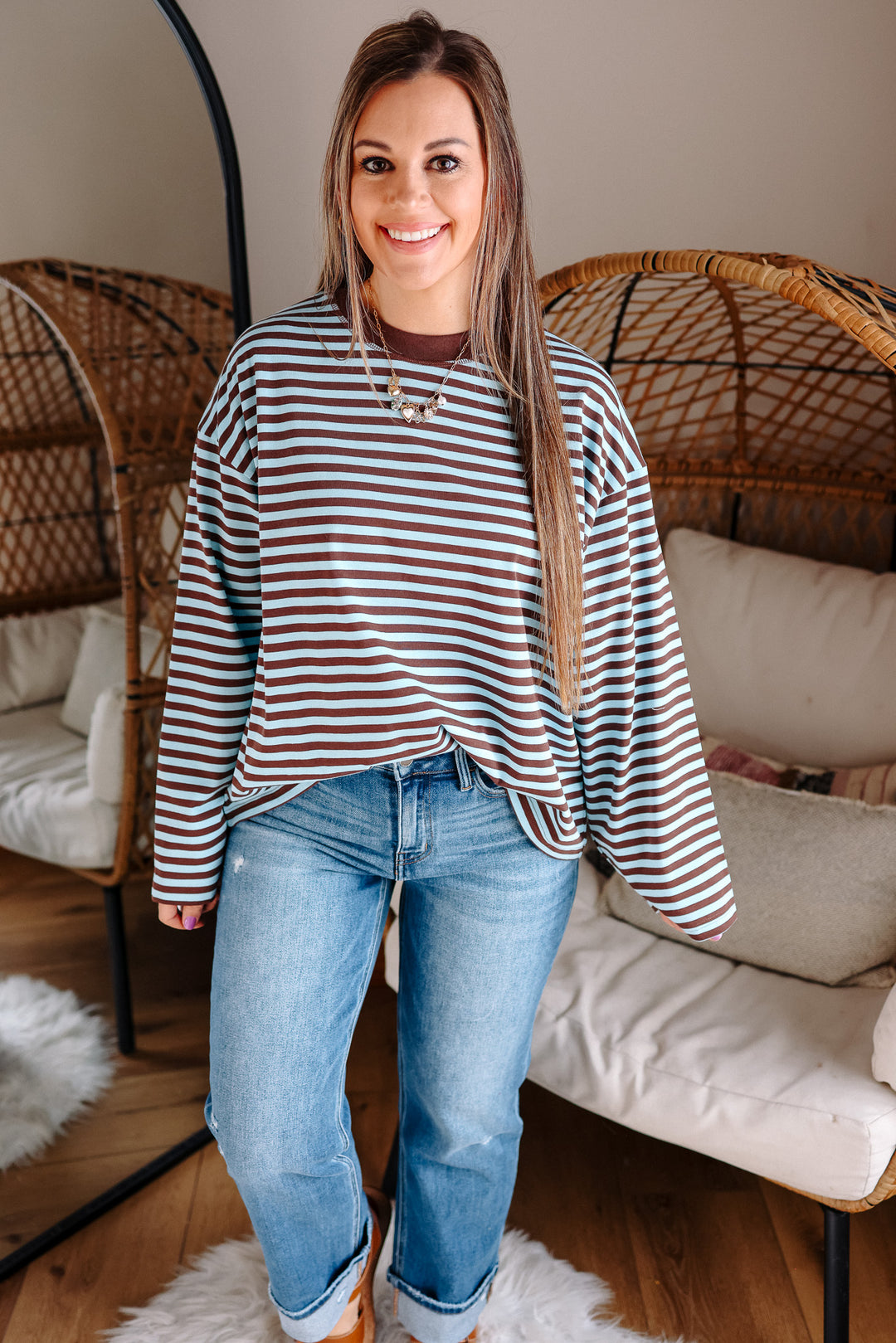Noelle Stripe Long Sleeve Top - Chocolate