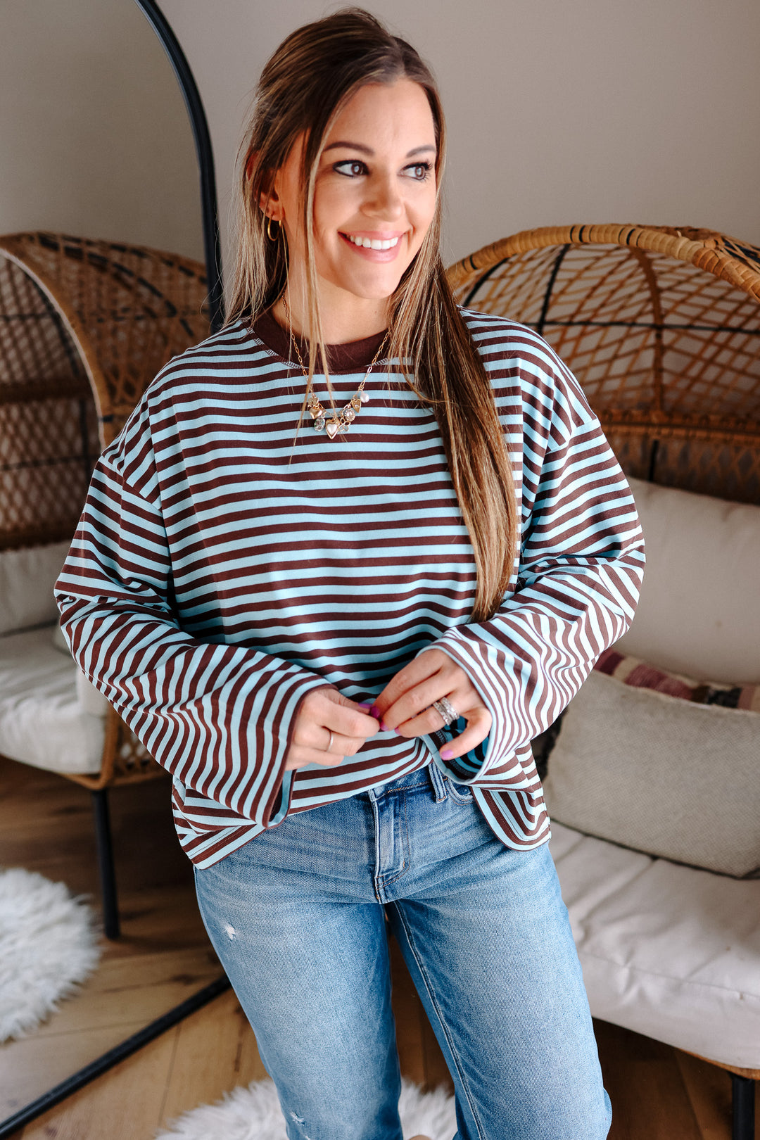 Noelle Stripe Long Sleeve Top - Chocolate