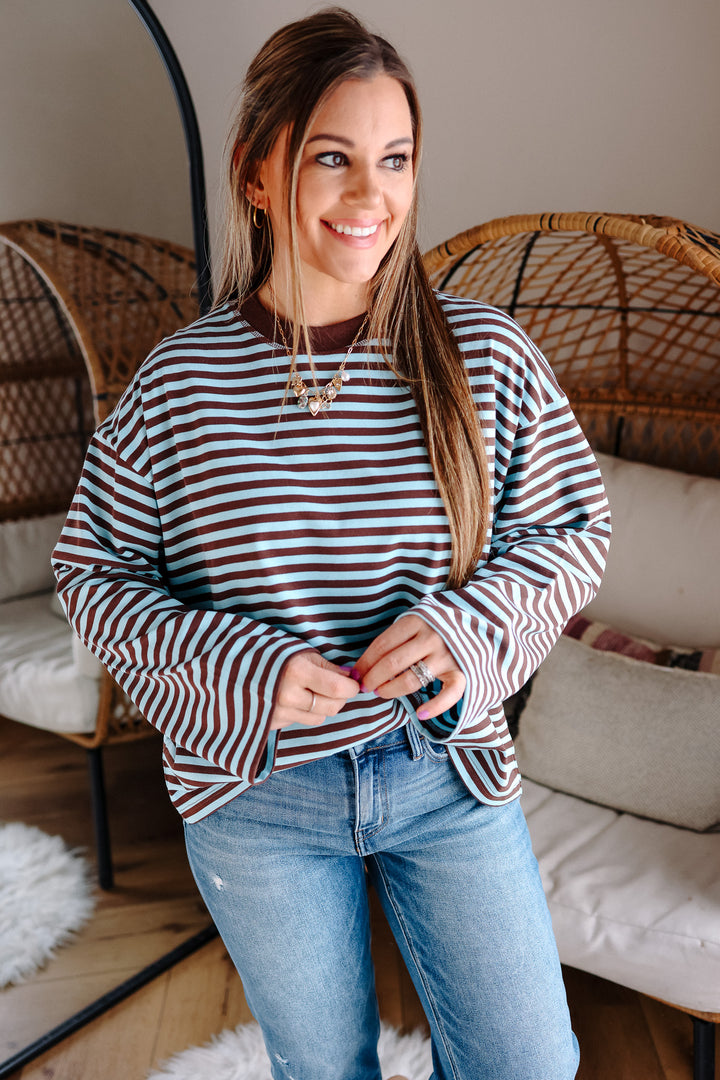 Noelle Stripe Long Sleeve Top - Chocolate
