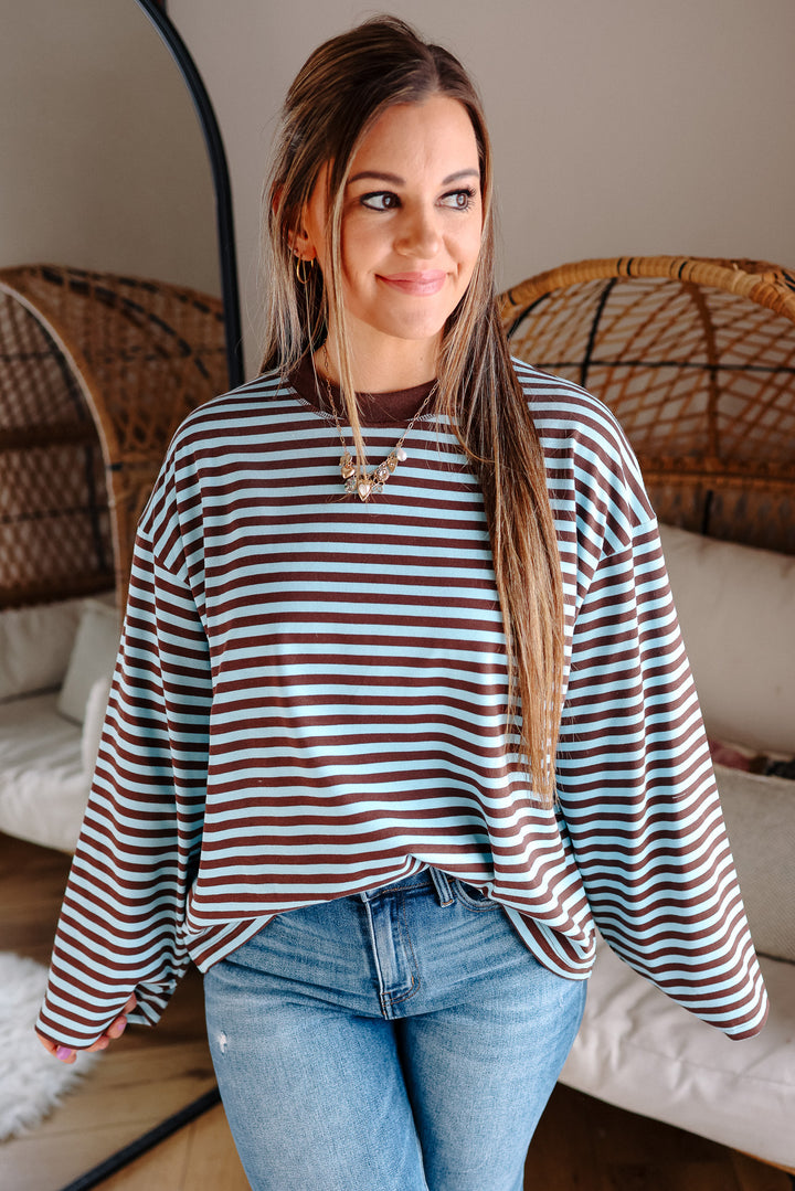 Noelle Stripe Long Sleeve Top - Chocolate